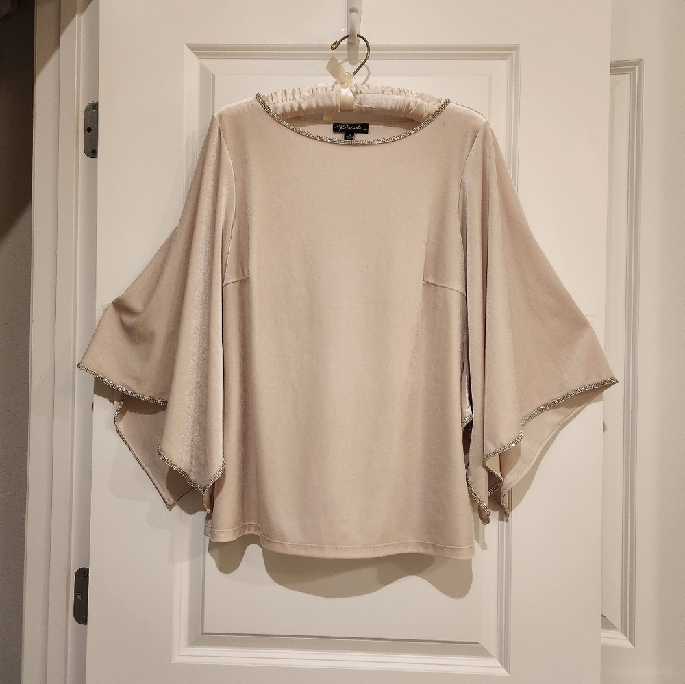 Cream Valor Embellished Top Wide Sleeve